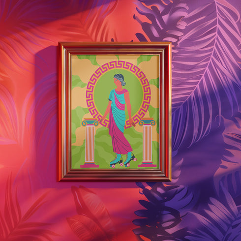 Roller Skating Grecian Goddess Art Print